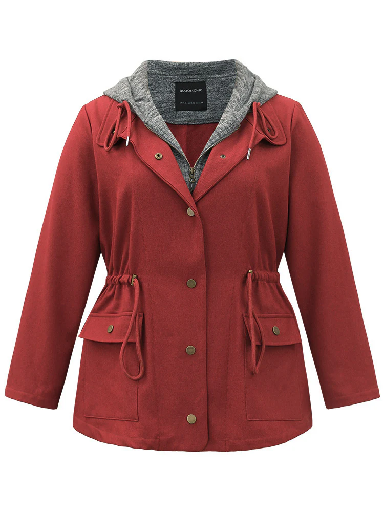 Two Tone Hooded Drawstring Zipper Jacket - Image 9