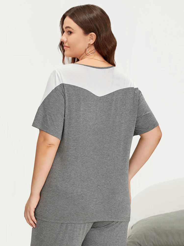 Two-Tone Lace Trim Pajama Top - Image 4