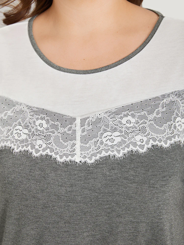 Two-Tone Lace Trim Pajama Top - Image 7