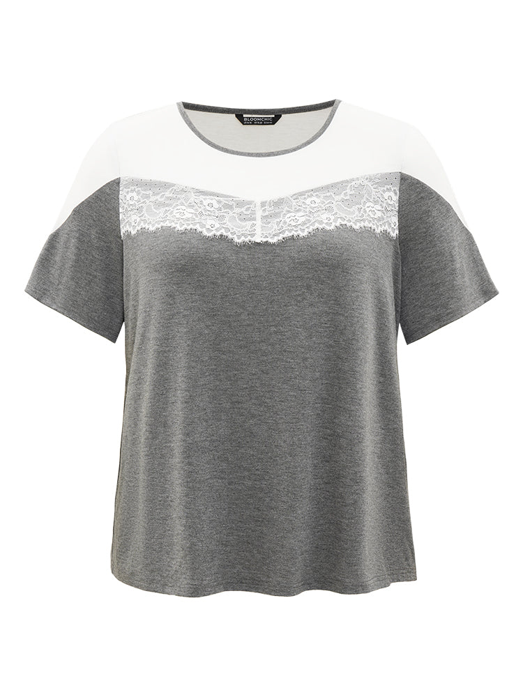 Two-Tone Lace Trim Pajama Top - Image 8