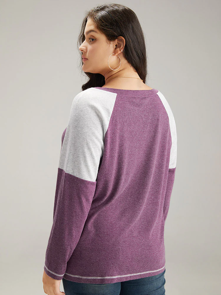 Two Tone Lace Trim Stitch Raglan Sleeve T-shirt - Image 3