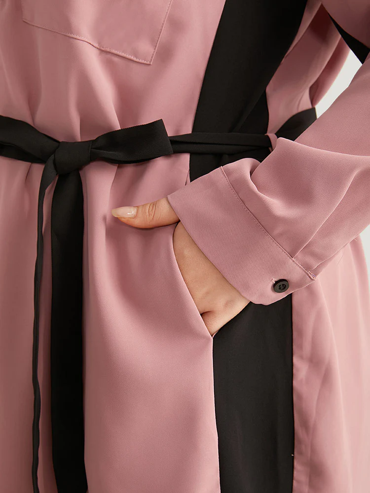 Twill Two Tone Metal Button Up Belted Dress - Image 6