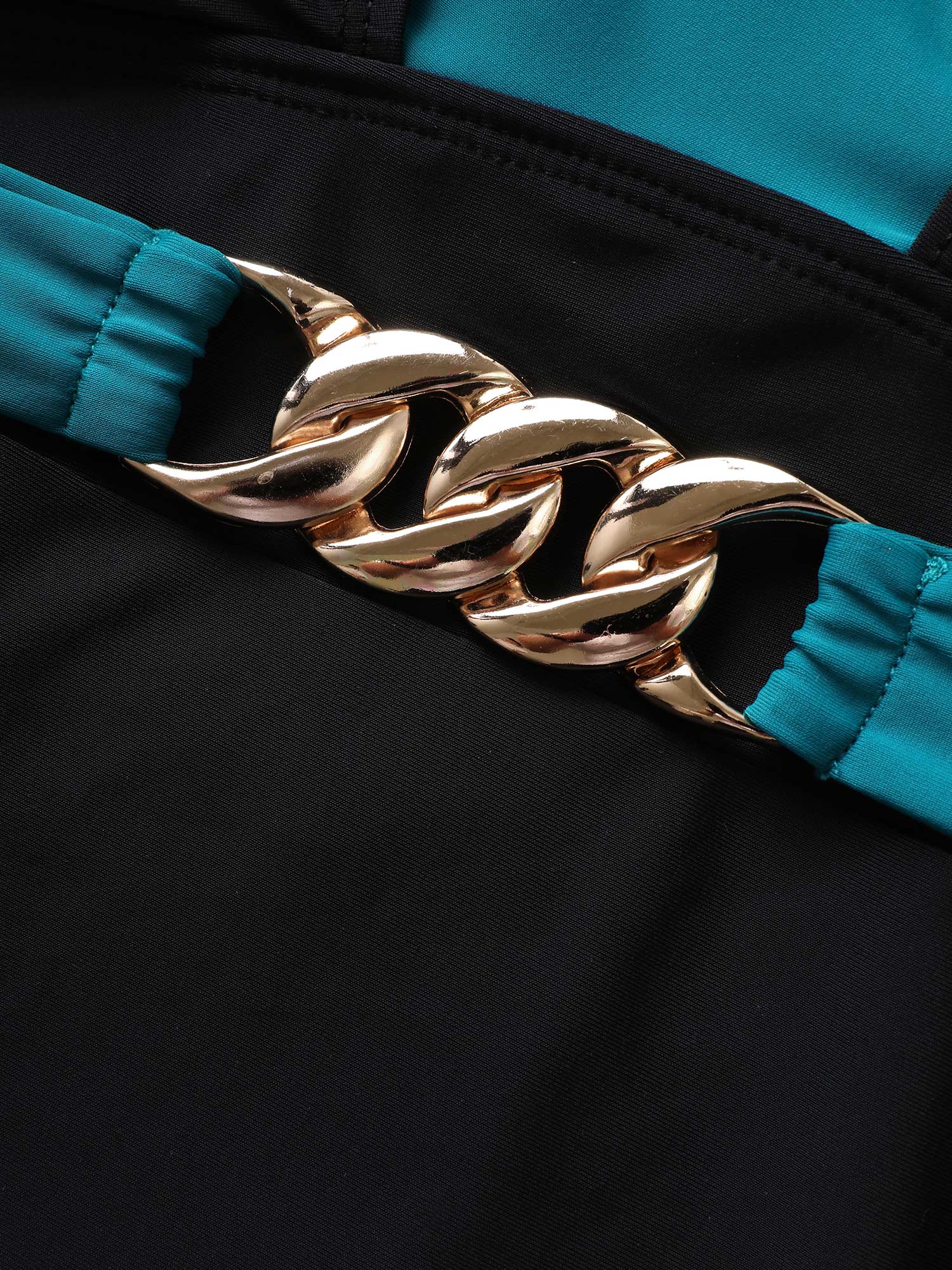 Two Tone Metal Chain Detail One Piece Swimsuit - Image 6