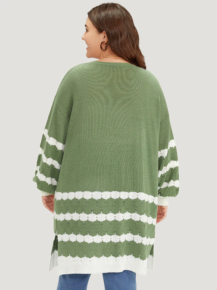 Two Tone Open Front Split Side Cardigan - Image 2