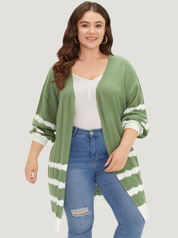 Two Tone Open Front Split Side Cardigan - Image 3