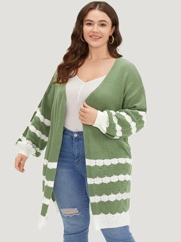 Two Tone Open Front Split Side Cardigan - Image 4