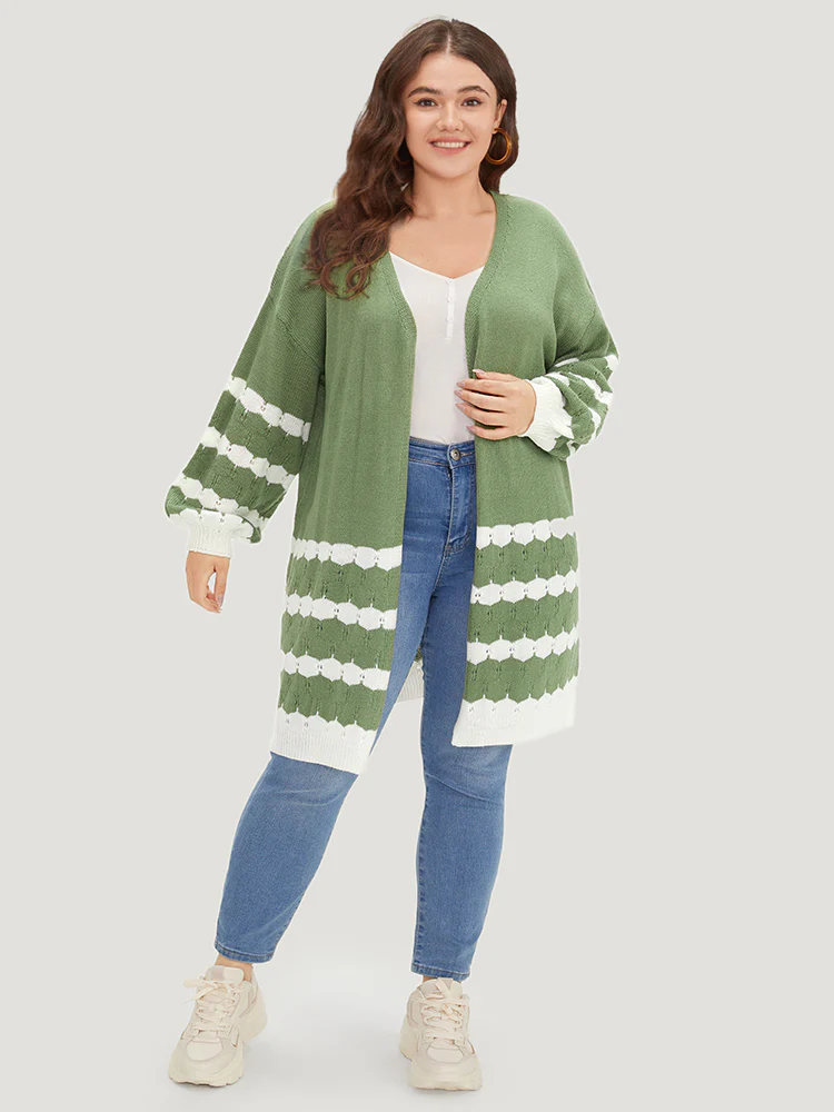 Two Tone Open Front Split Side Cardigan - Image 5