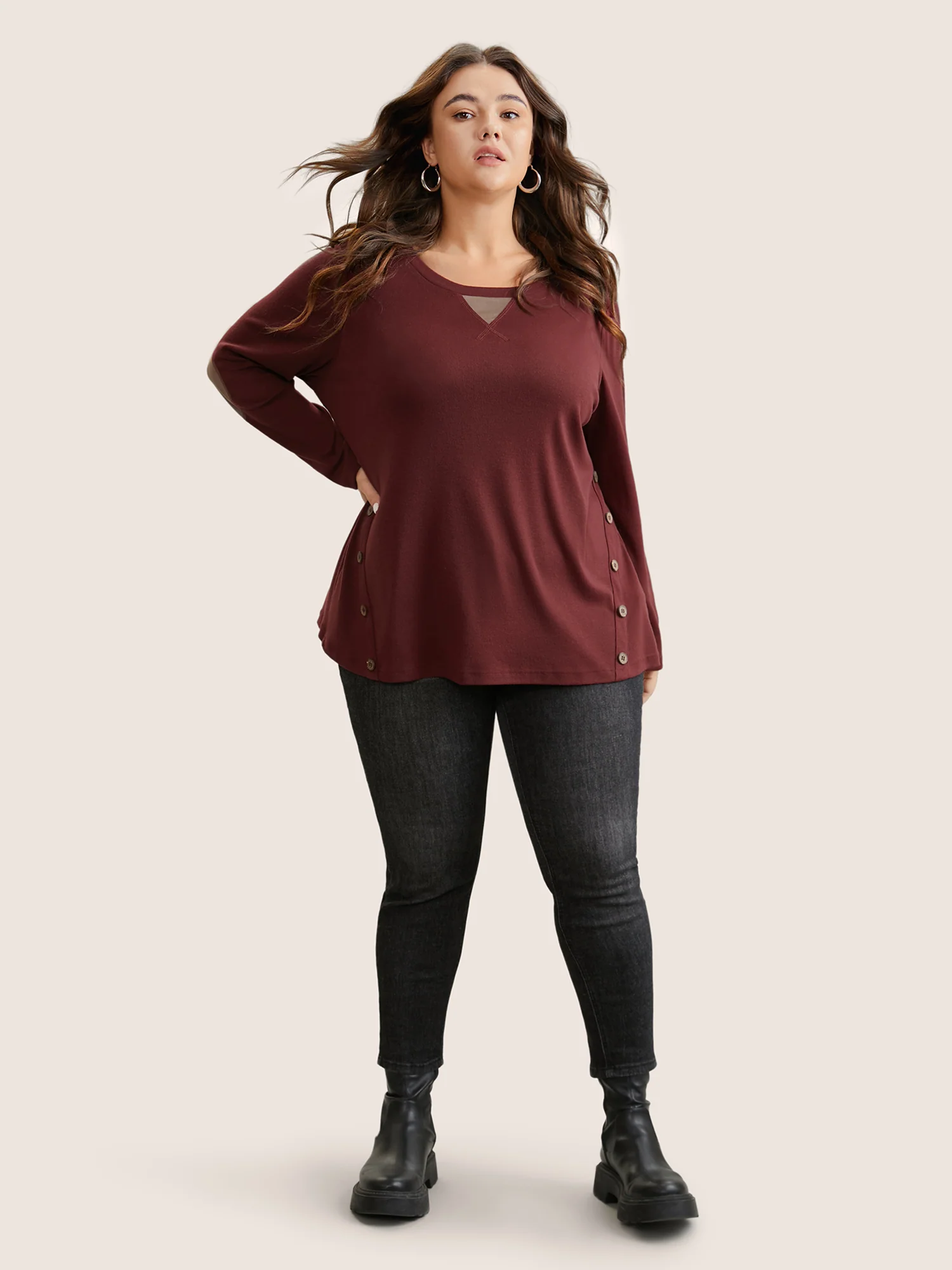 Two Tone Patchwork Button Front T-shirt - Image 3