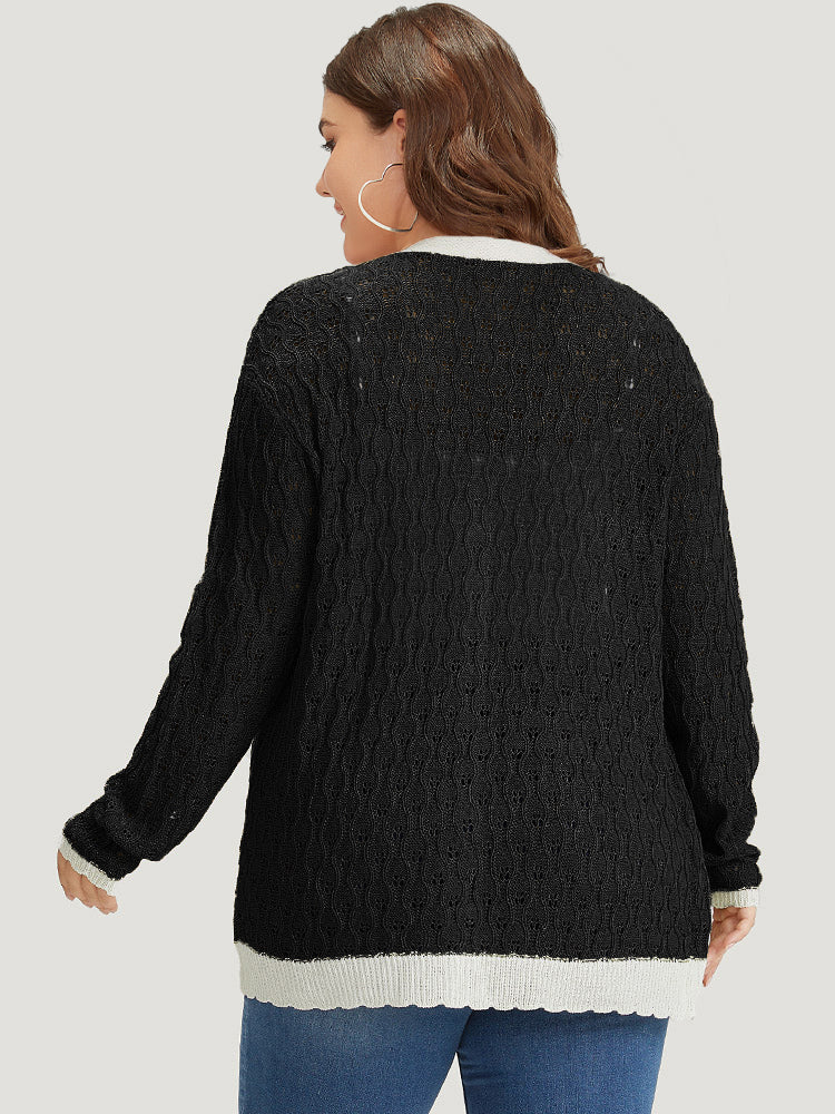 Two Tone Patchwork Cut Out Button Down Cardigan - Image 2