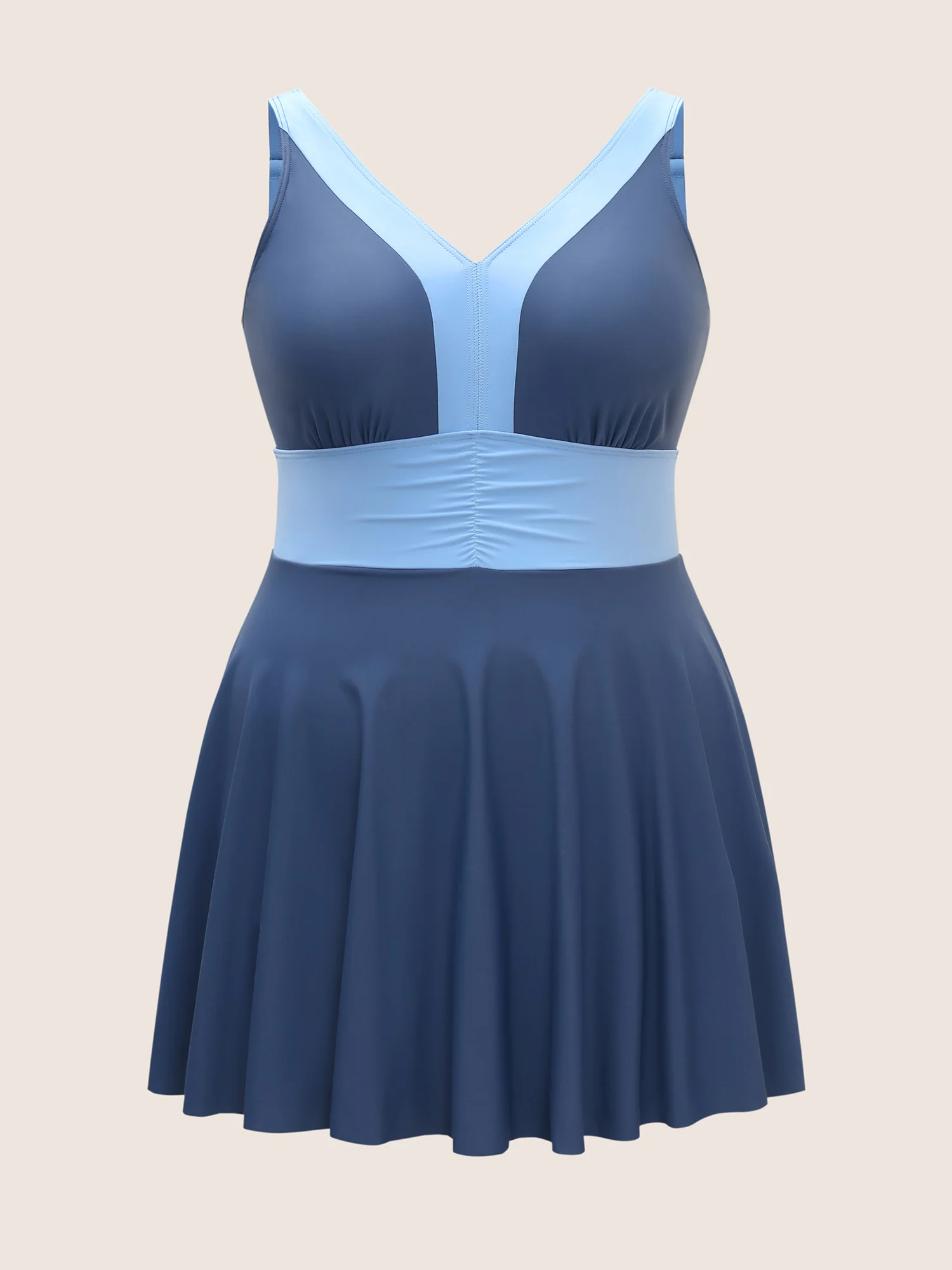 Two Tone Patchwork Gathered Swim Dress - Image 6