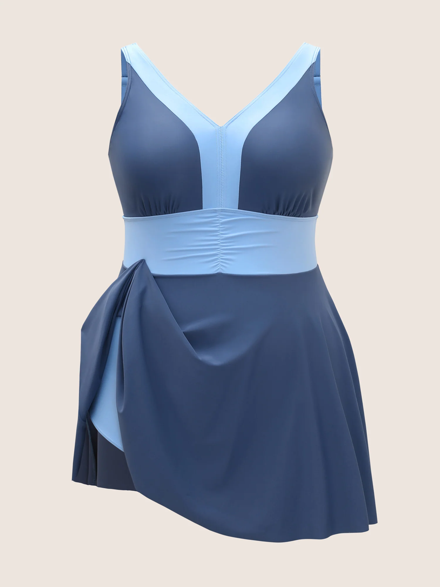 Two Tone Patchwork Gathered Swim Dress - Image 7