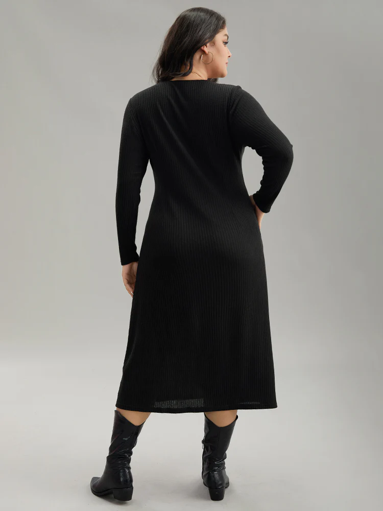 Two Tone Patchwork V Neck Dress - Image 3