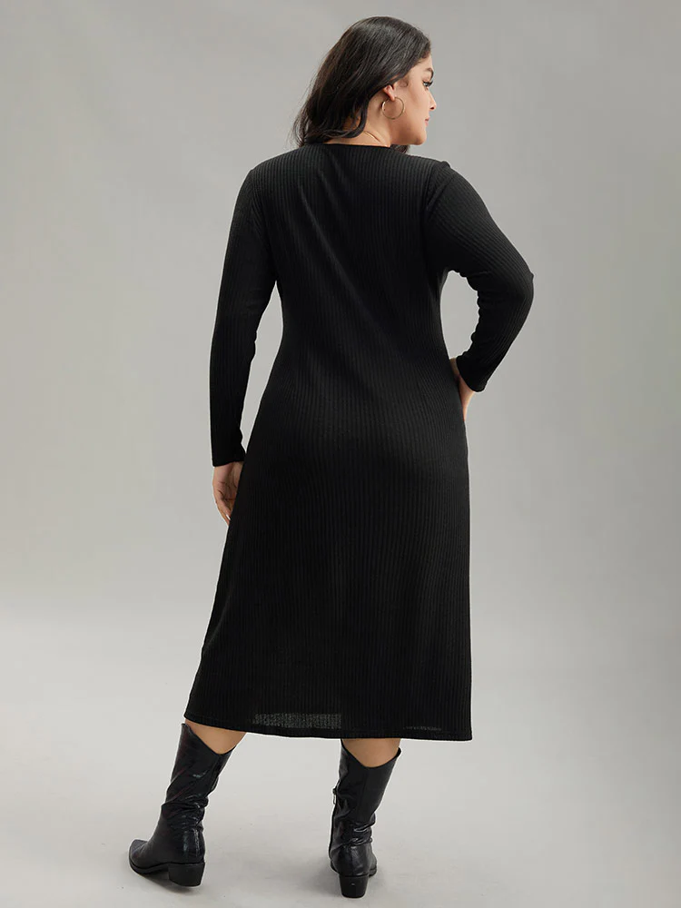 Two Tone Patchwork V Neck Dress - Image 8