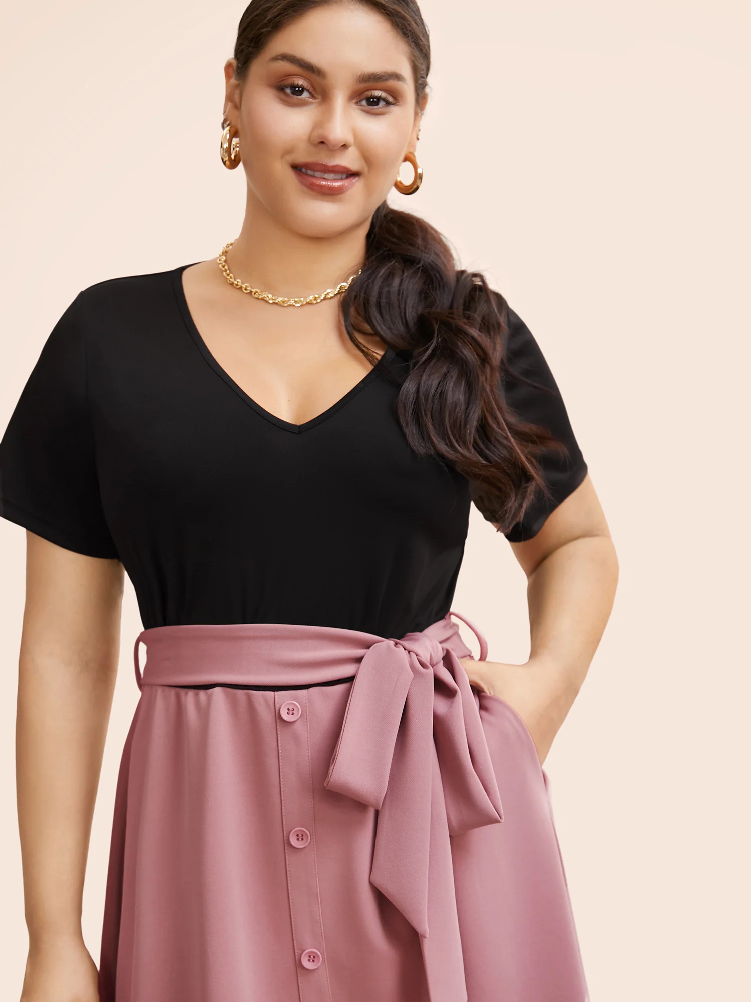 Supersoft Essentials Two Tone Pocket Patchwork Belted Dress - Image 2
