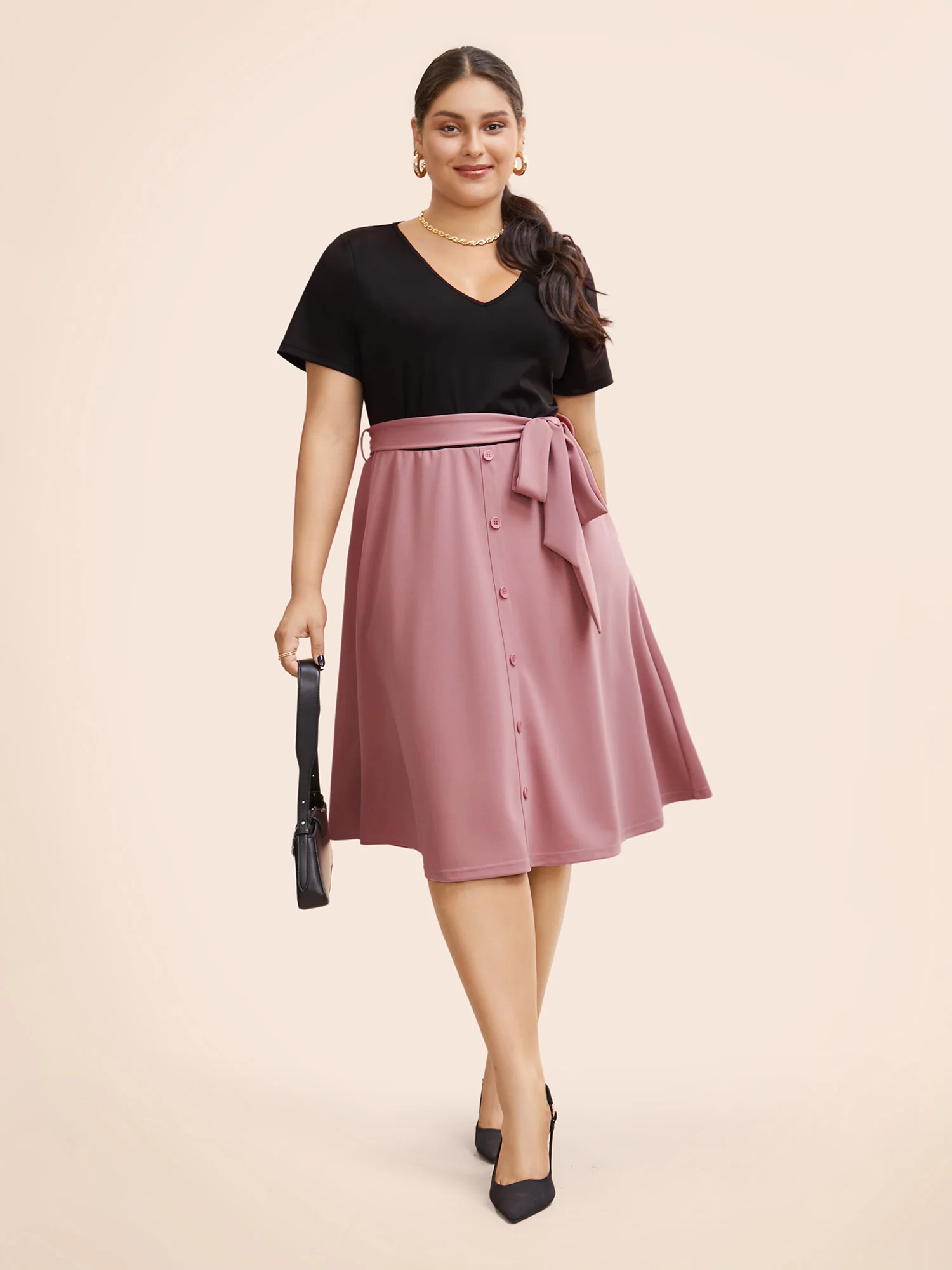 Supersoft Essentials Two Tone Pocket Patchwork Belted Dress - Image 3