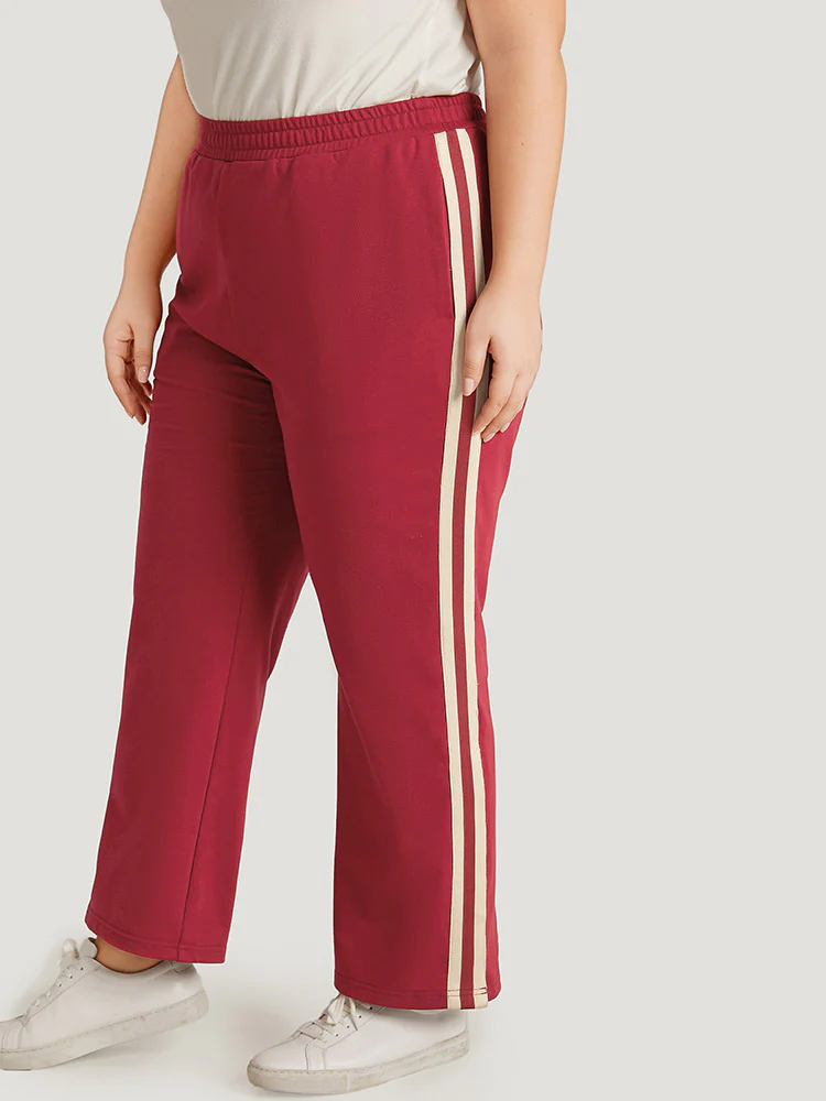 Two Tone Pocket Split Side Elastic Waist Sweatpants - Image 2