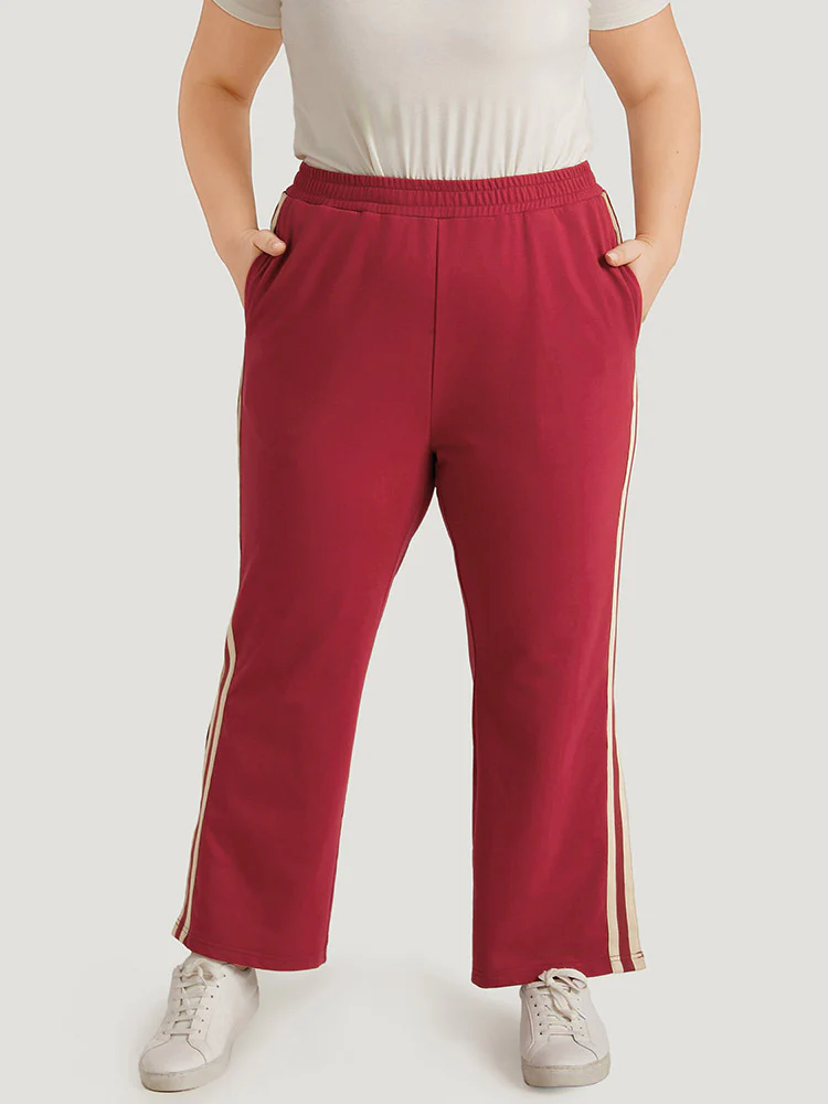 Two Tone Pocket Split Side Elastic Waist Sweatpants - Image 3