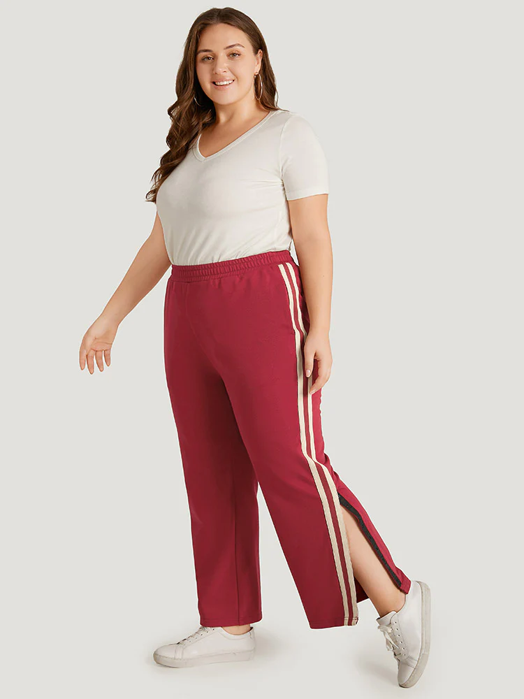 Two Tone Pocket Split Side Elastic Waist Sweatpants - Image 4