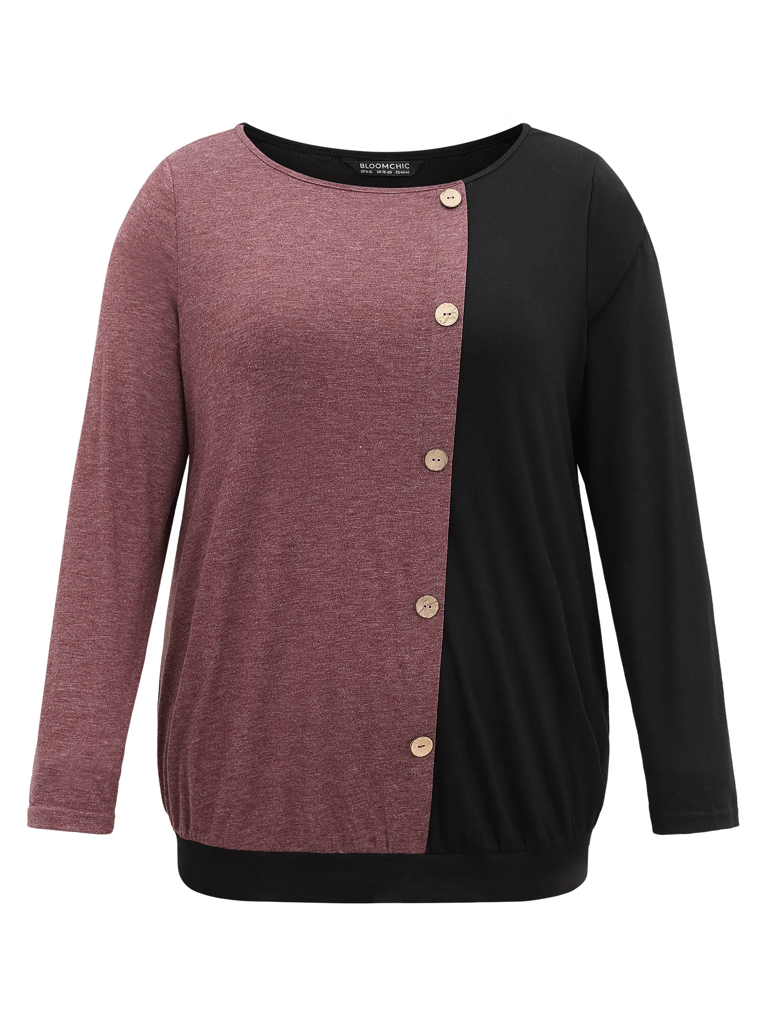 Two Tone Round Neck Button Detail T-shirt - Image 6