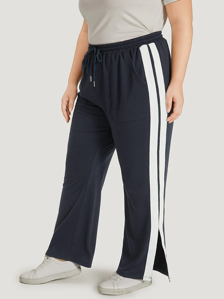 Two Tone Slant Pocket Bowknot Split Side Sweatpant - Image 2