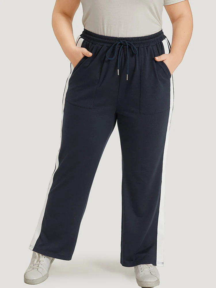 Two Tone Slant Pocket Bowknot Split Side Sweatpant - Image 3