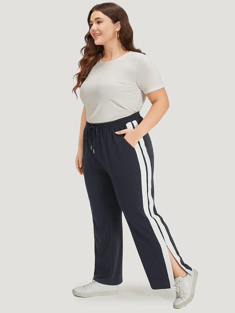 Two Tone Slant Pocket Bowknot Split Side Sweatpant - Image 4