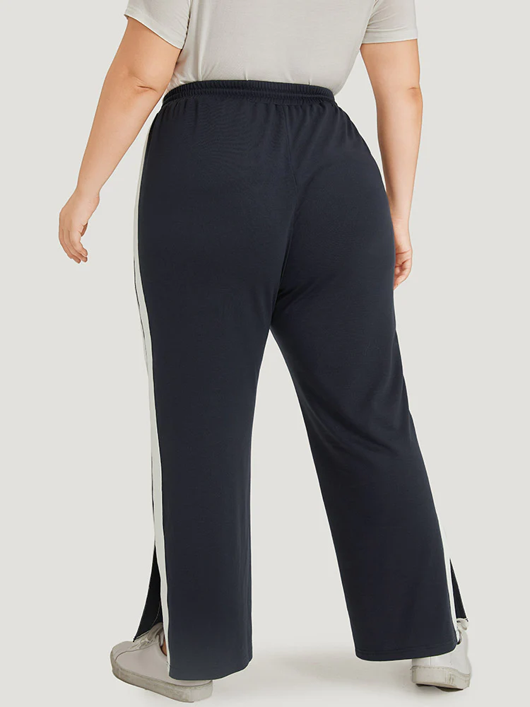 Two Tone Slant Pocket Bowknot Split Side Sweatpant - Image 5