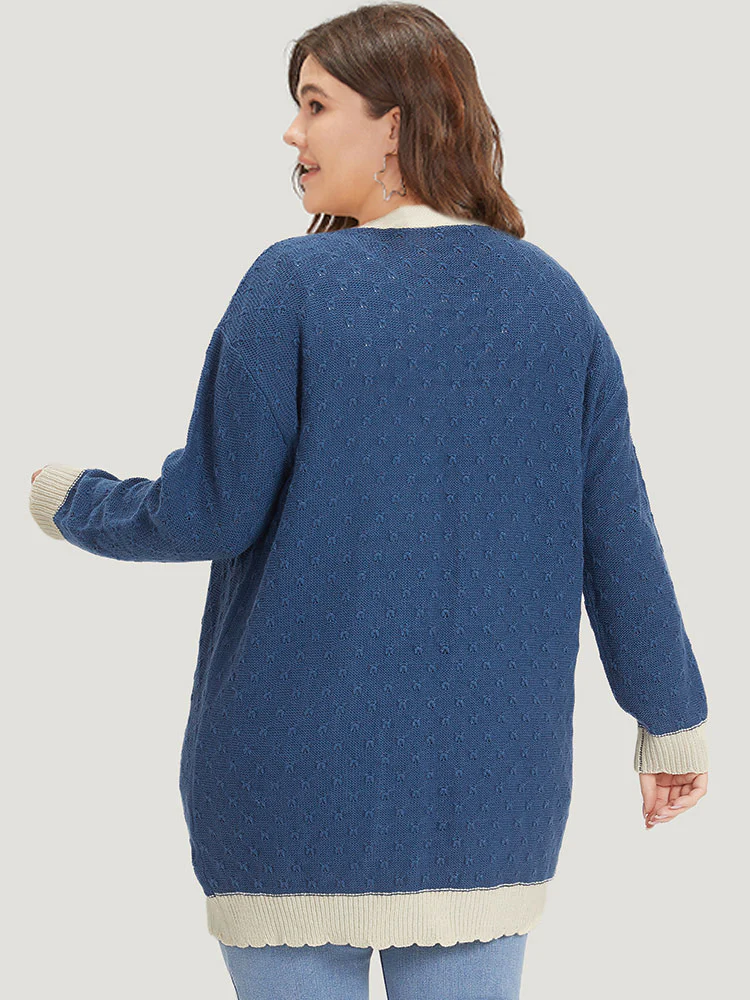 Two Tone Textured Button Through Cardigan - Image 2