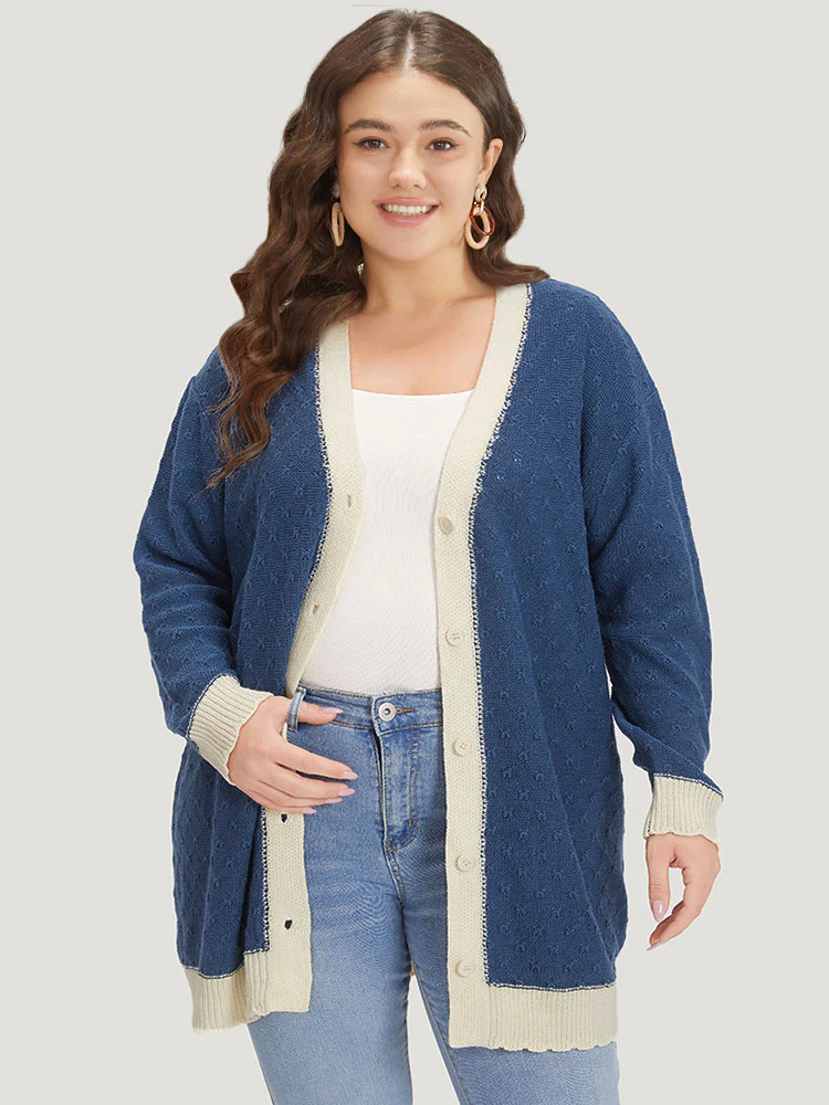 Two Tone Textured Button Through Cardigan - Image 3