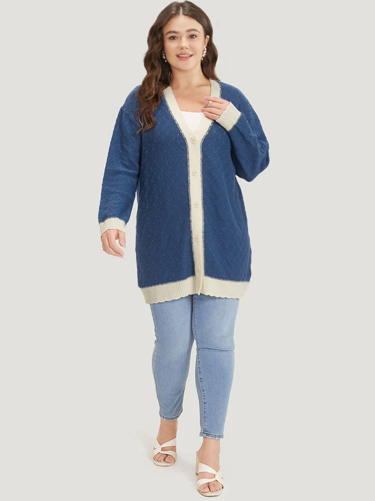 Two Tone Textured Button Through Cardigan - Image 4