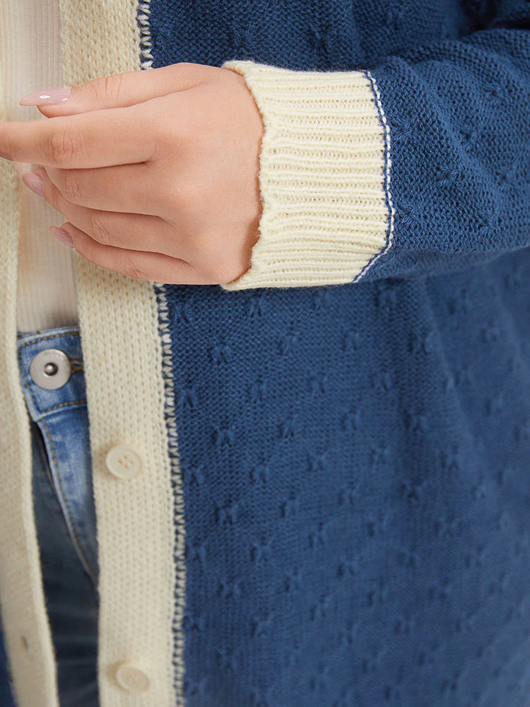 Two Tone Textured Button Through Cardigan - Image 6
