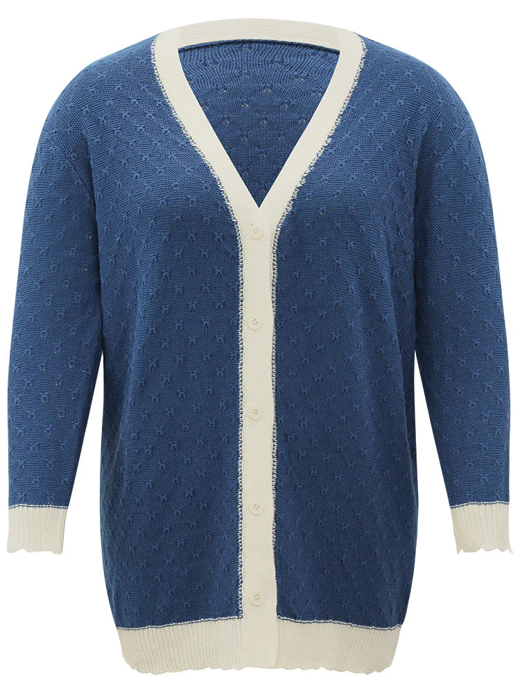 Two Tone Textured Button Through Cardigan - Image 7