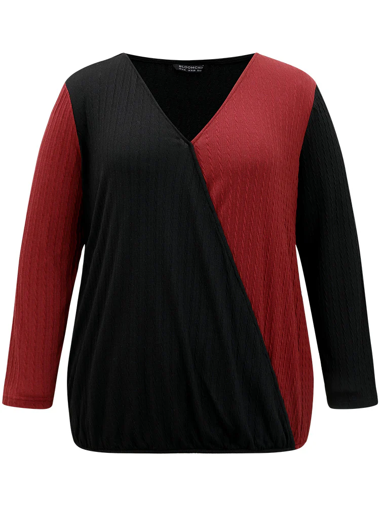 Two Tone Textured V Neck T-shirt - Image 8
