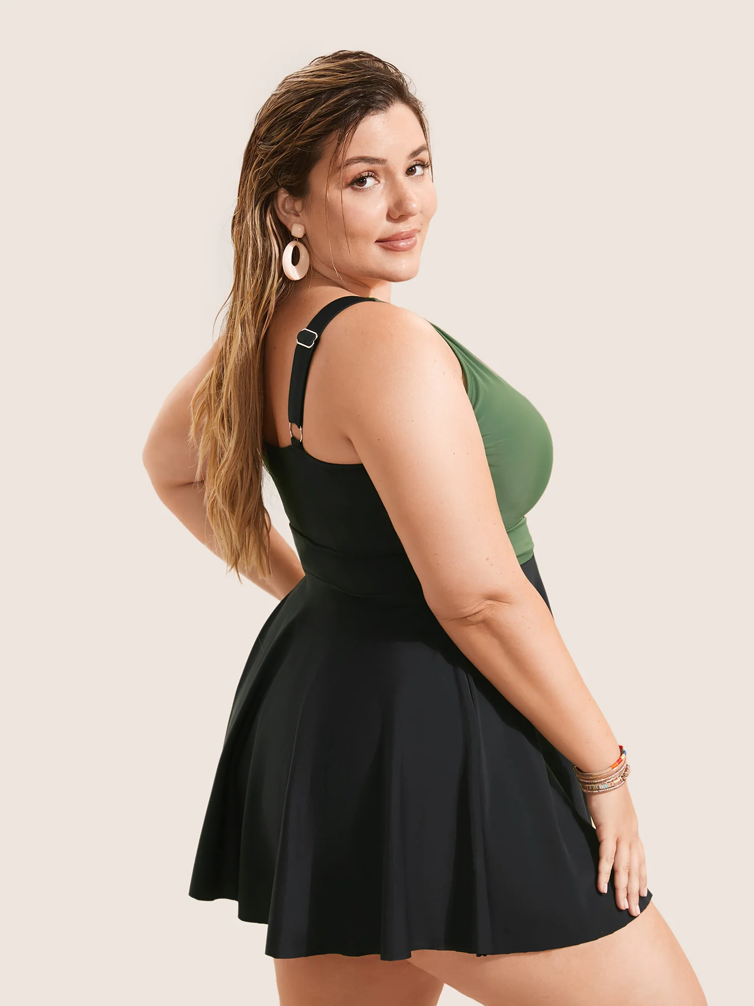 Two Tone Ties High Rise Swim Dress - Image 2
