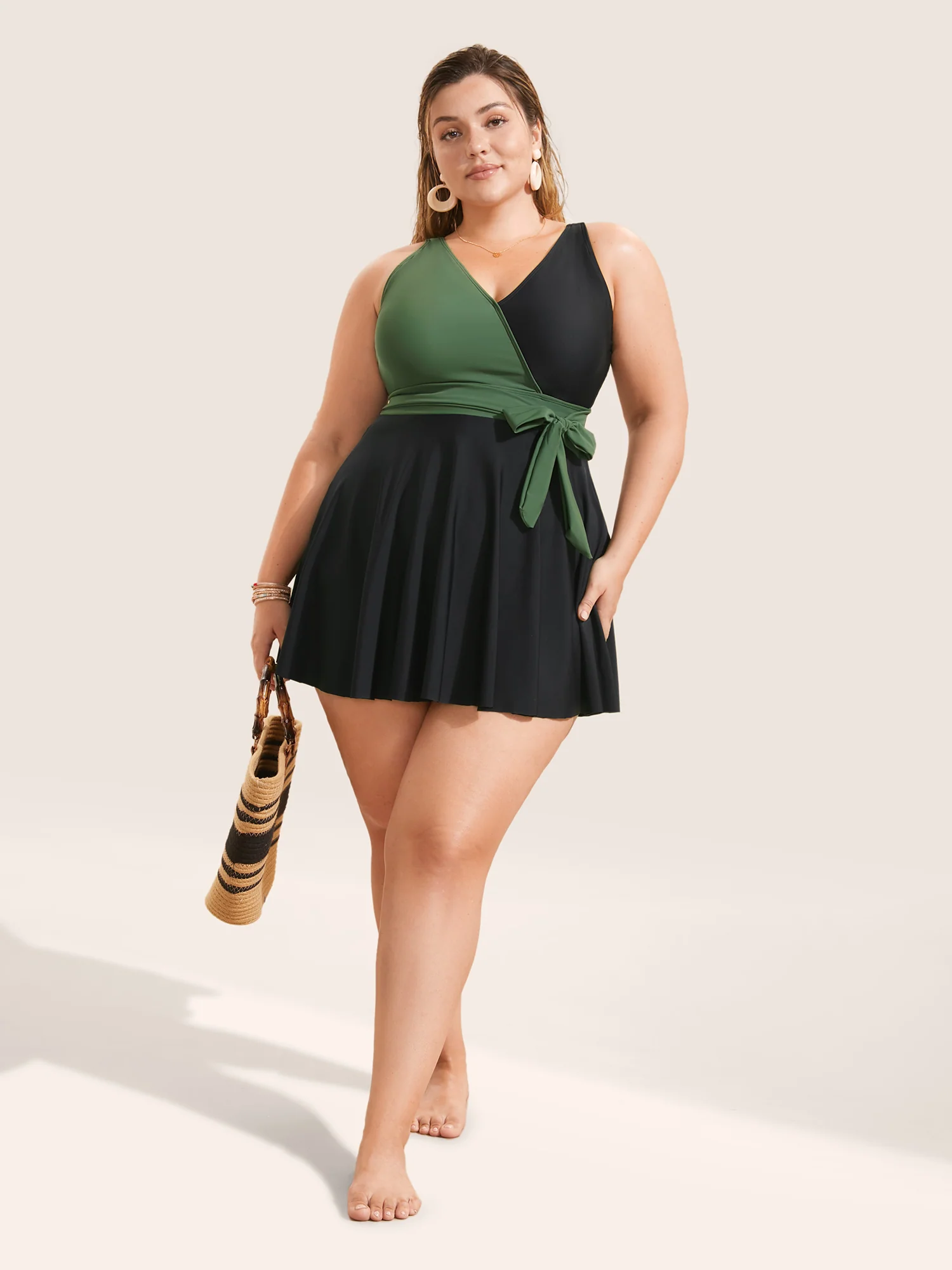 Two Tone Ties High Rise Swim Dress - Image 3