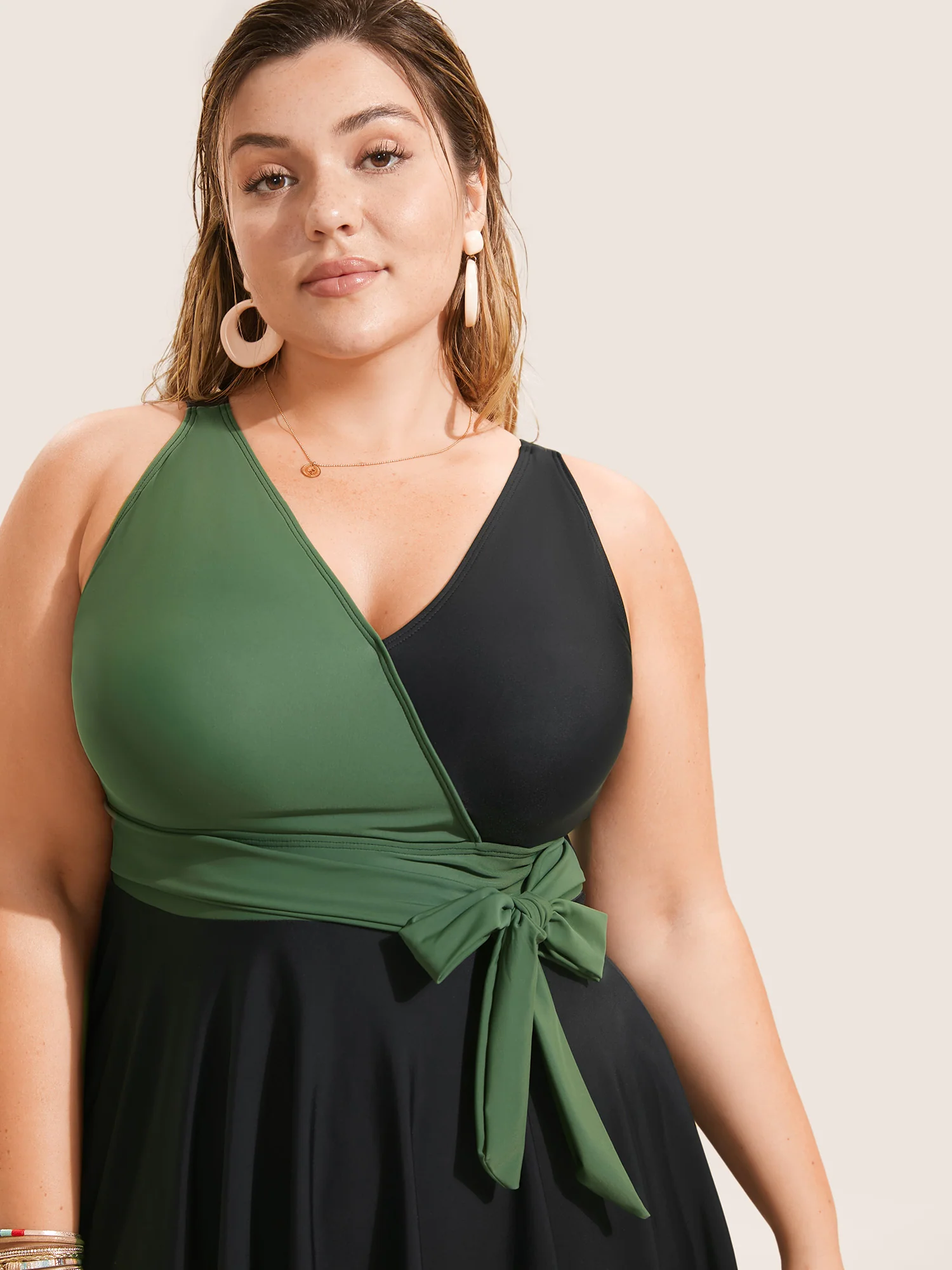 Two Tone Ties High Rise Swim Dress - Image 4
