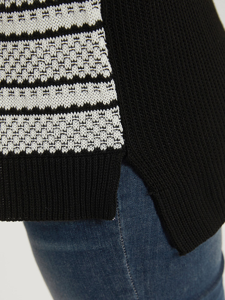 Two Tone V Neck Patchwork Elastic Cuffs Pullover - Image 7