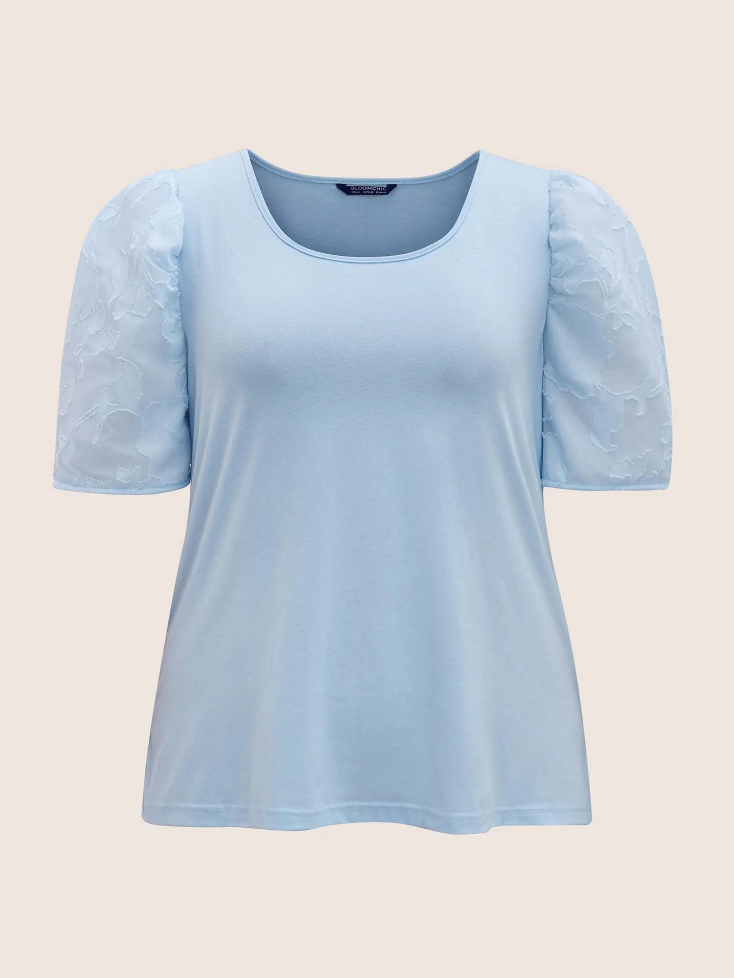 U Neck Chiffon Patchwork Bishop Sleeve T-shirt - Image 6