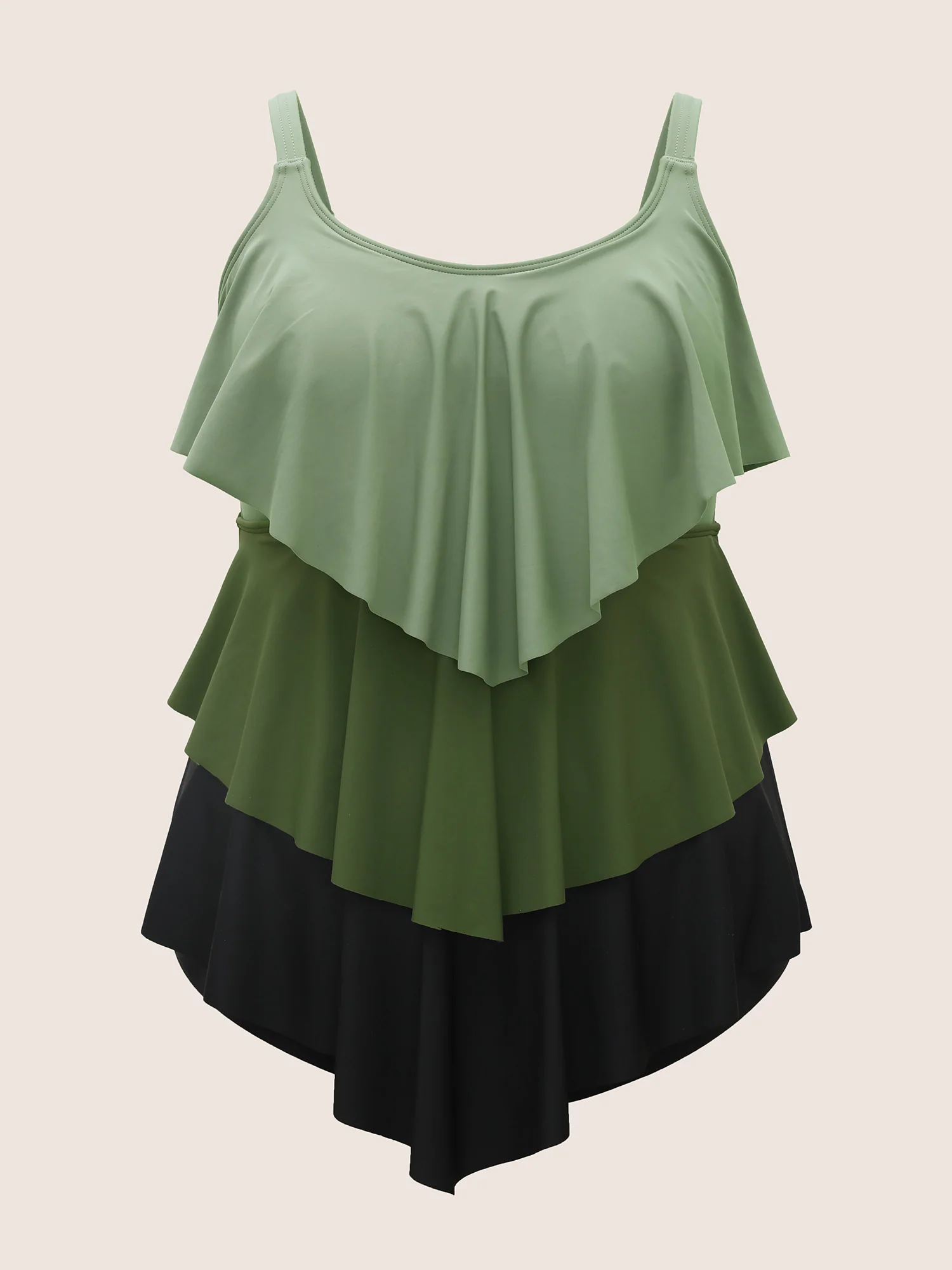 U Neck Contrast Tiered Ruffles One Piece Swimsuit - Image 7