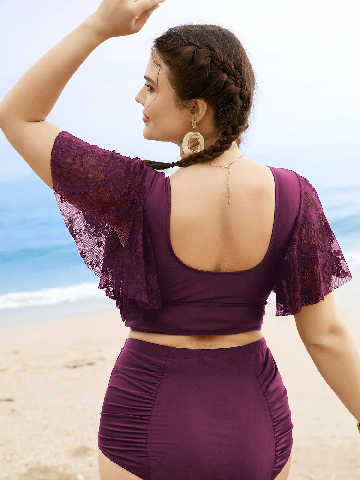 U Neck Crochet Lace Mesh Swim Top - Image 2