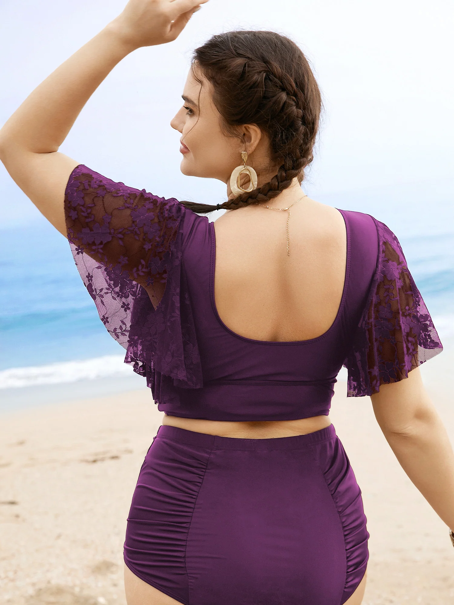 U Neck Crochet Lace Mesh Swim Top - Image 7
