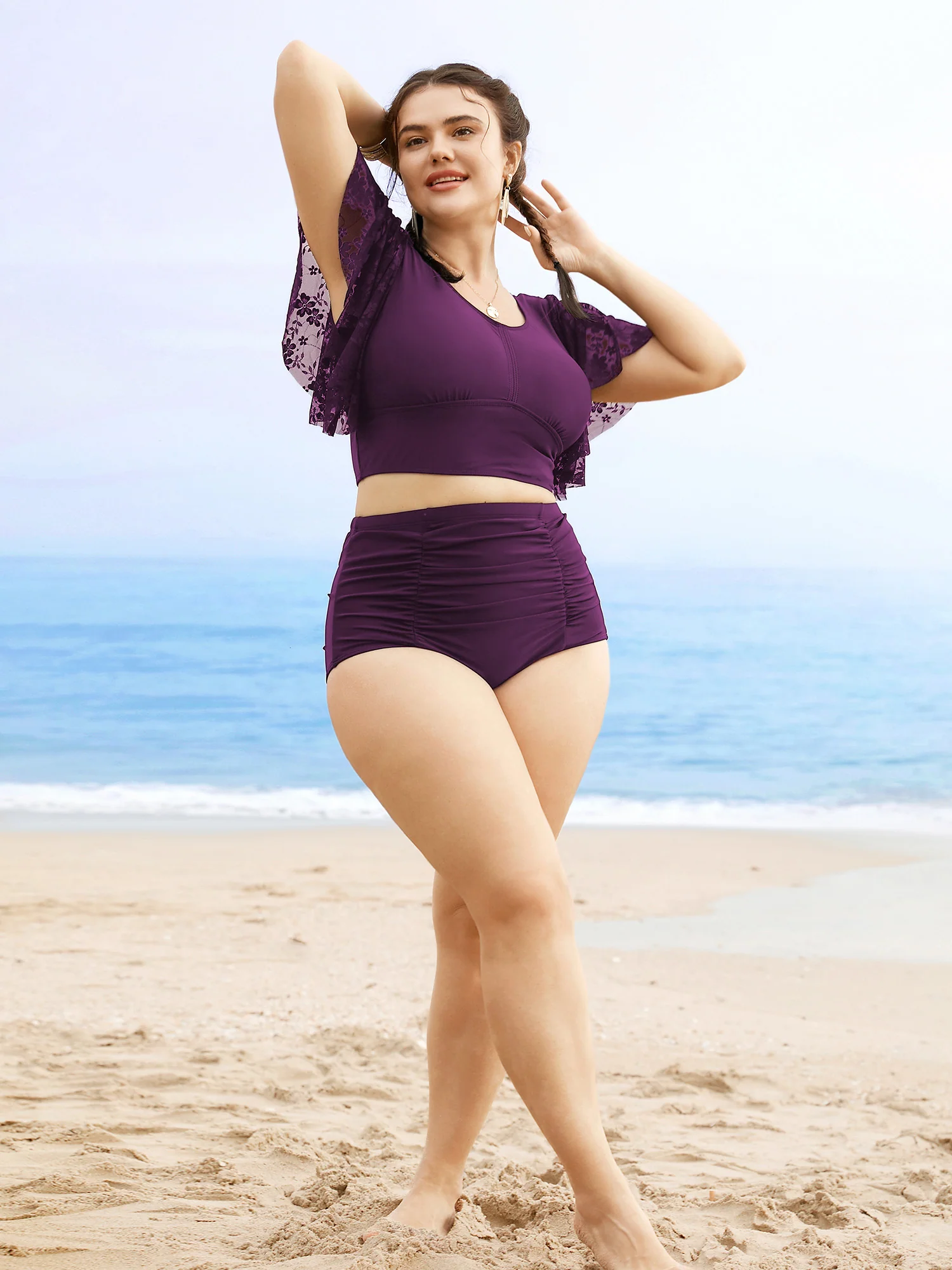 U Neck Crochet Lace Mesh Swim Top - Image 9
