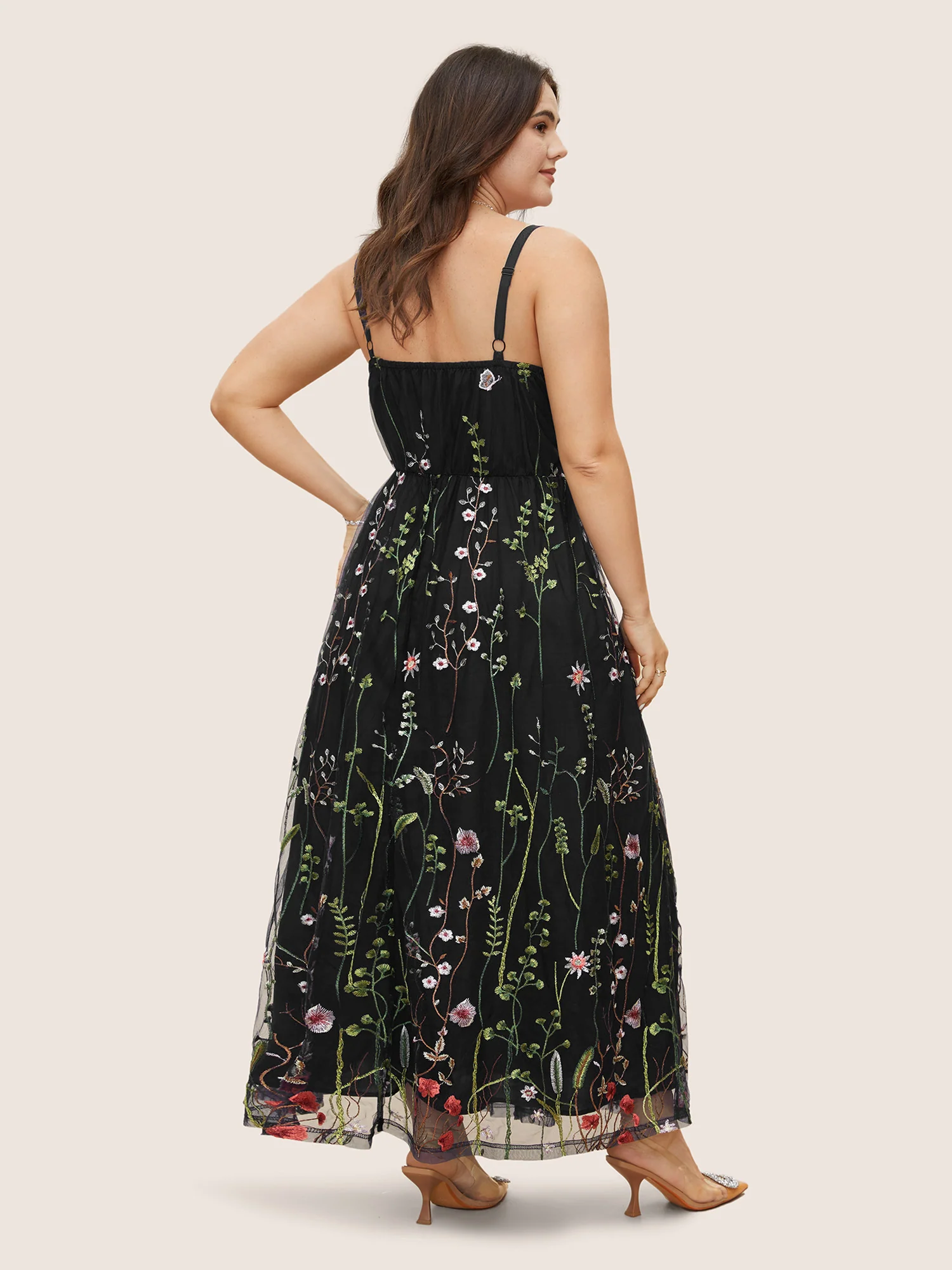 U Neck Floral Embroidered Mesh Cami Dress - Image 12