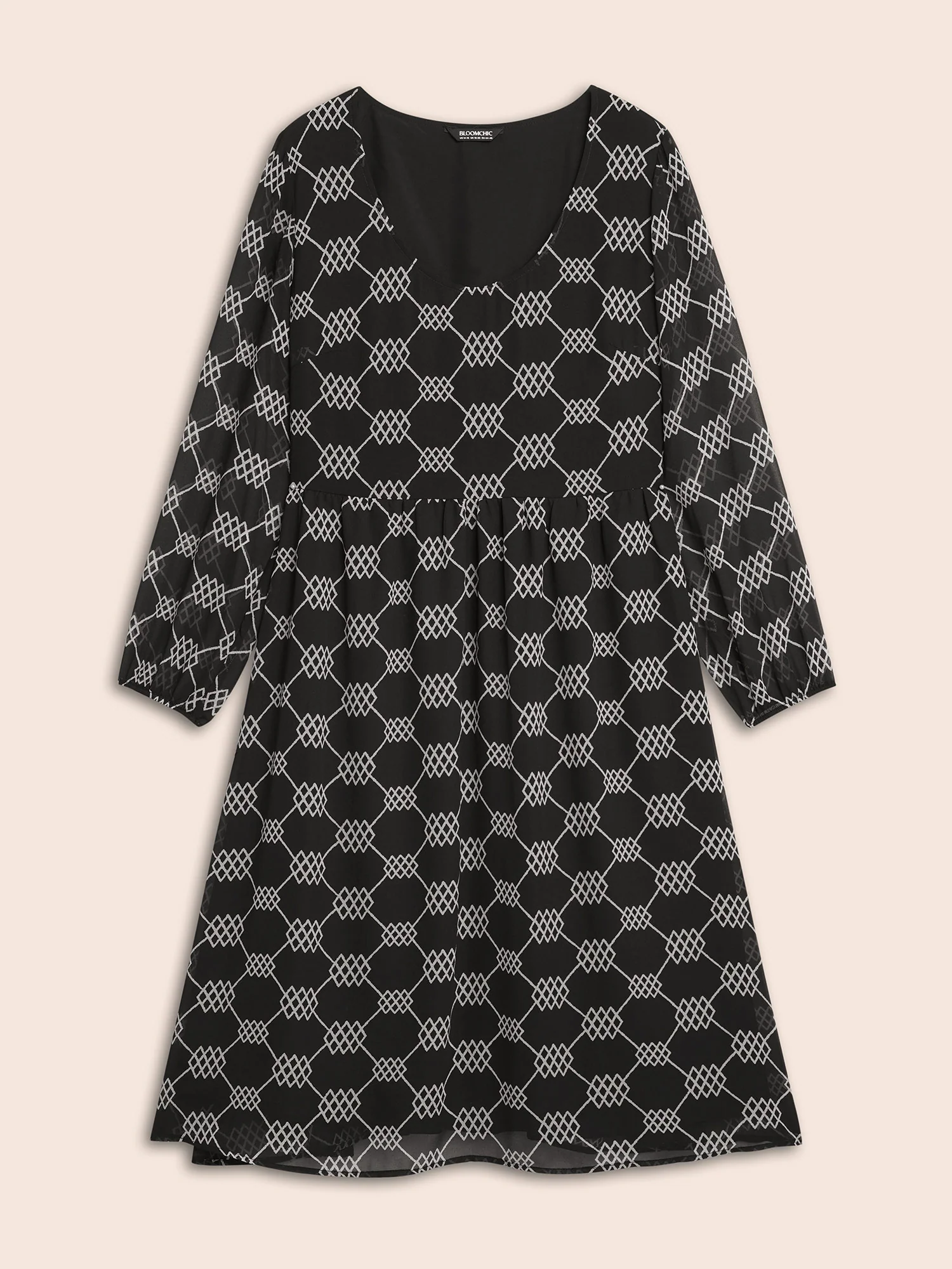U Neck Geometric Mesh Dress - Image 7