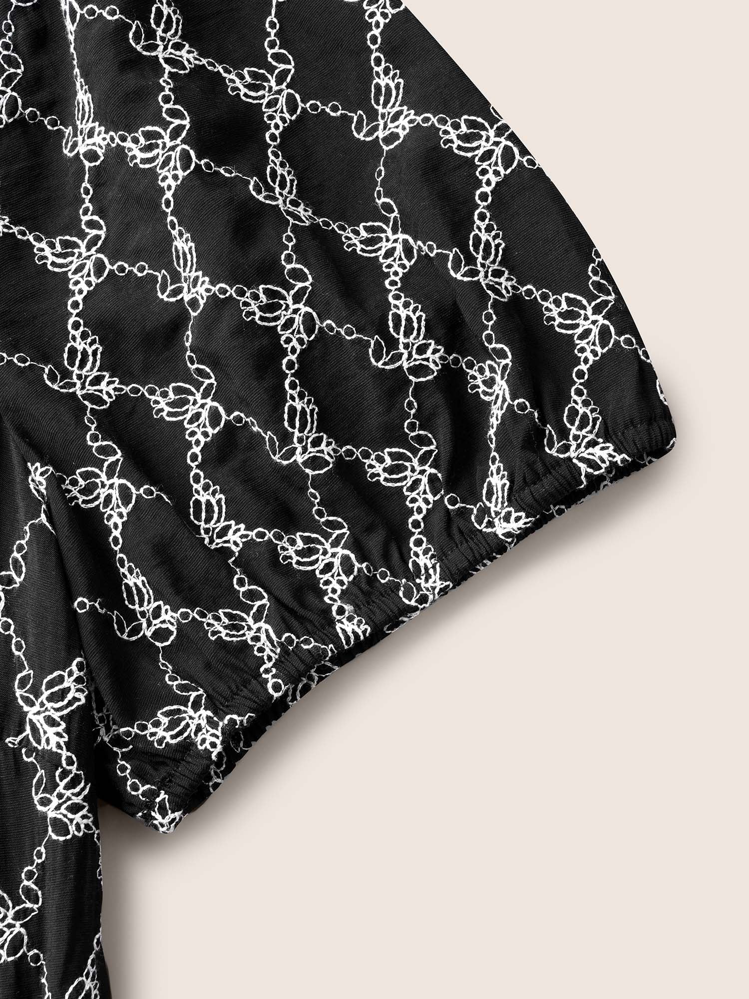 U Neck Geometric Tie Knot Puff Sleeve Dress - Image 6