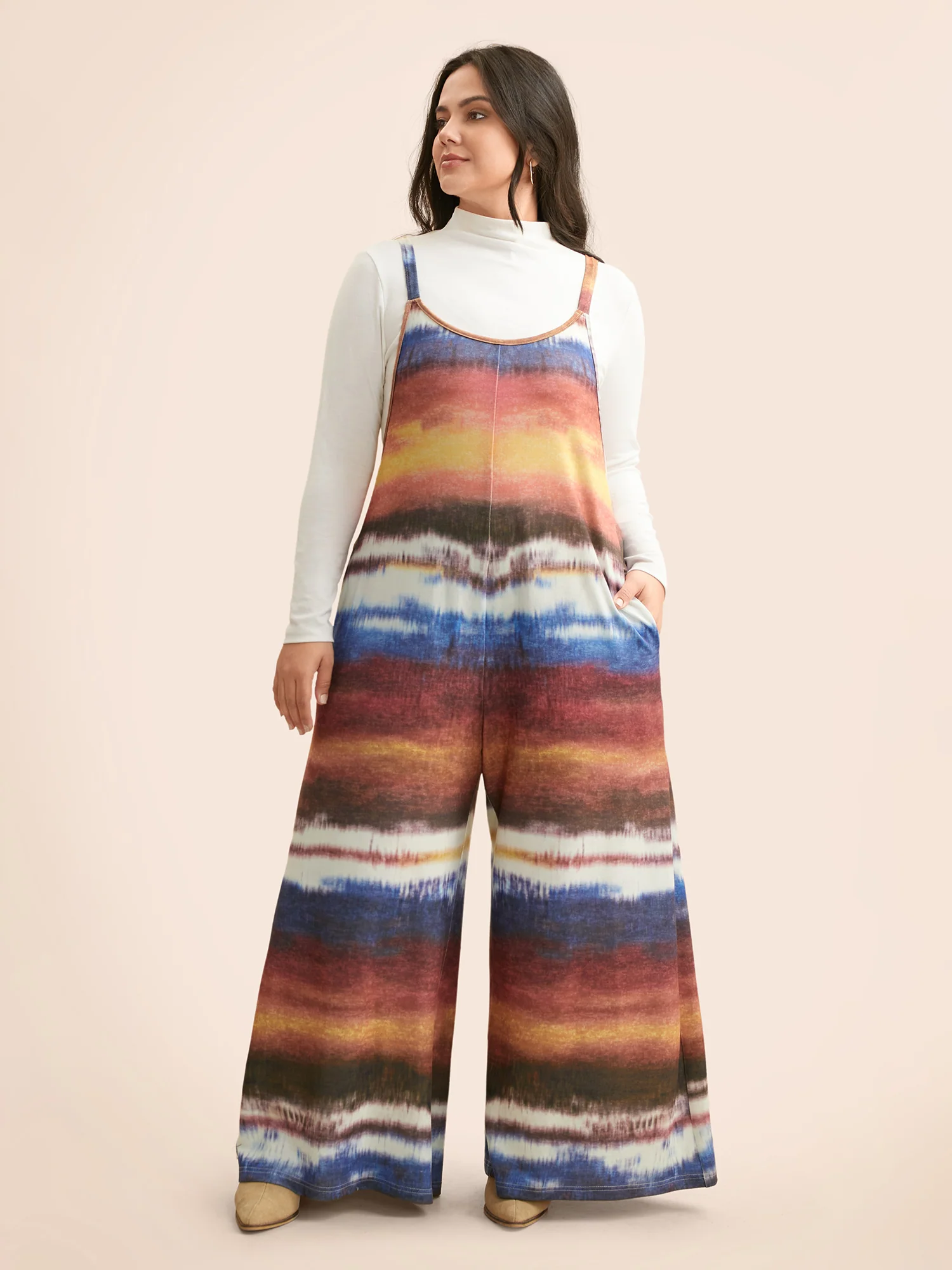 U Neck Gradient Dyeing Jumpsuit