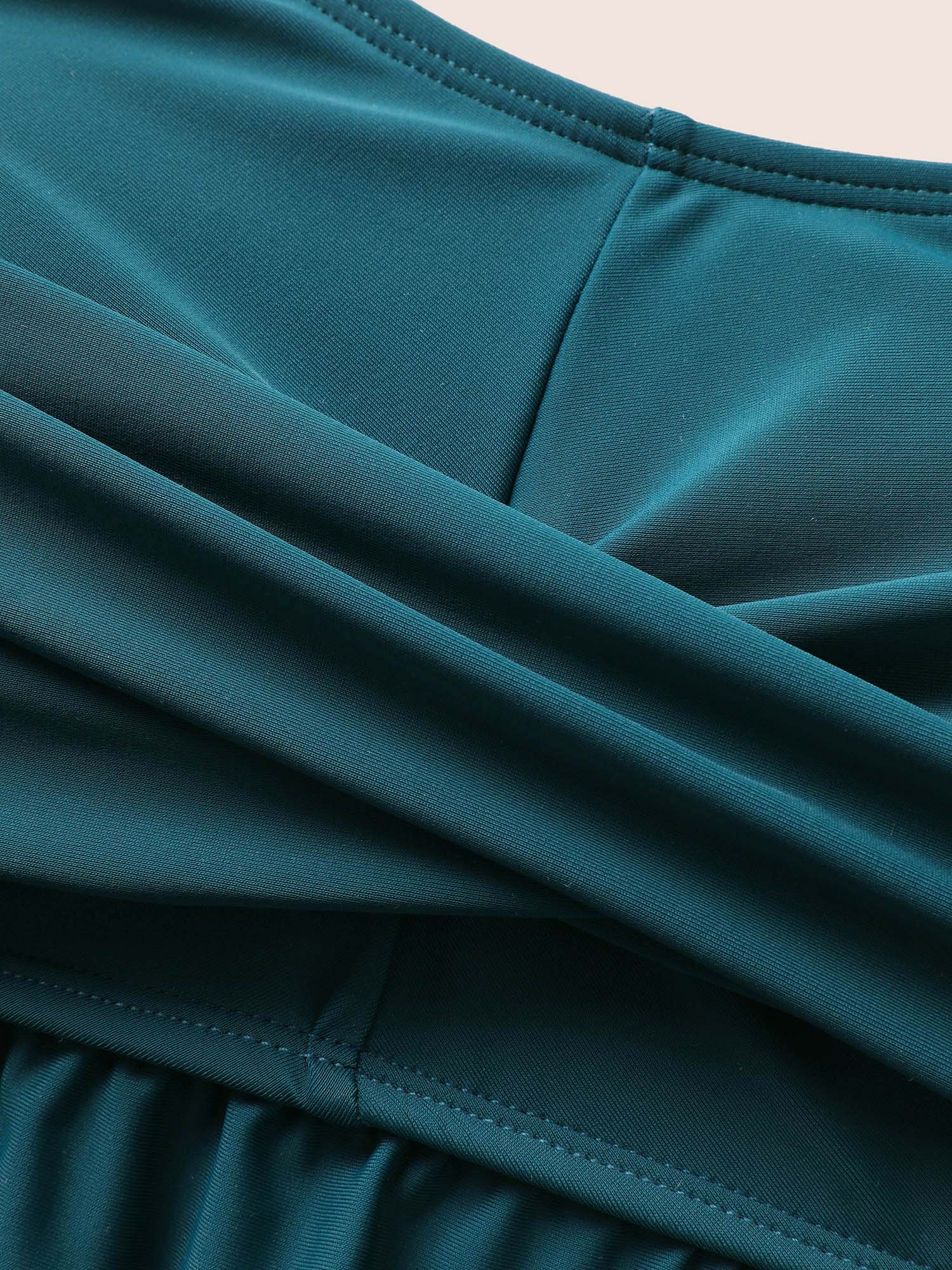 U Neck Plain Crossover Gathered Swim Top - Image 5
