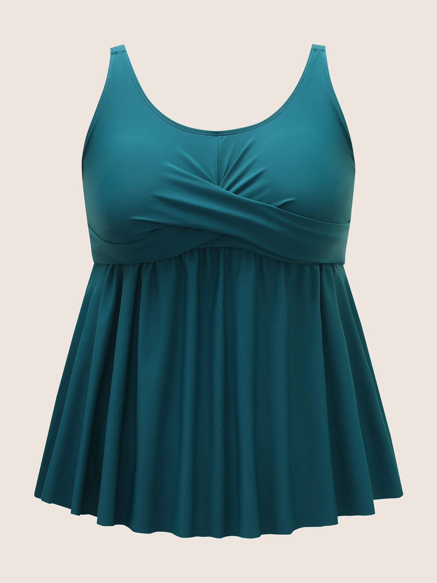 U Neck Plain Crossover Gathered Swim Top - Image 7