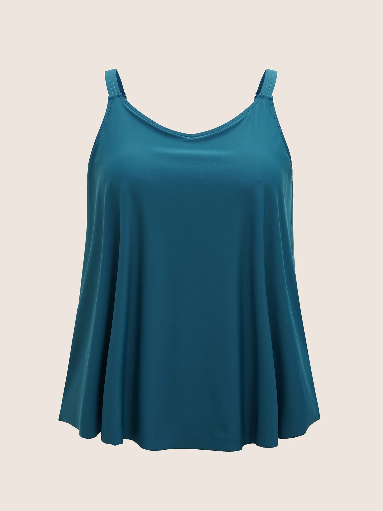 U Neck Solid Fixed Cups Swim Top - Image 6