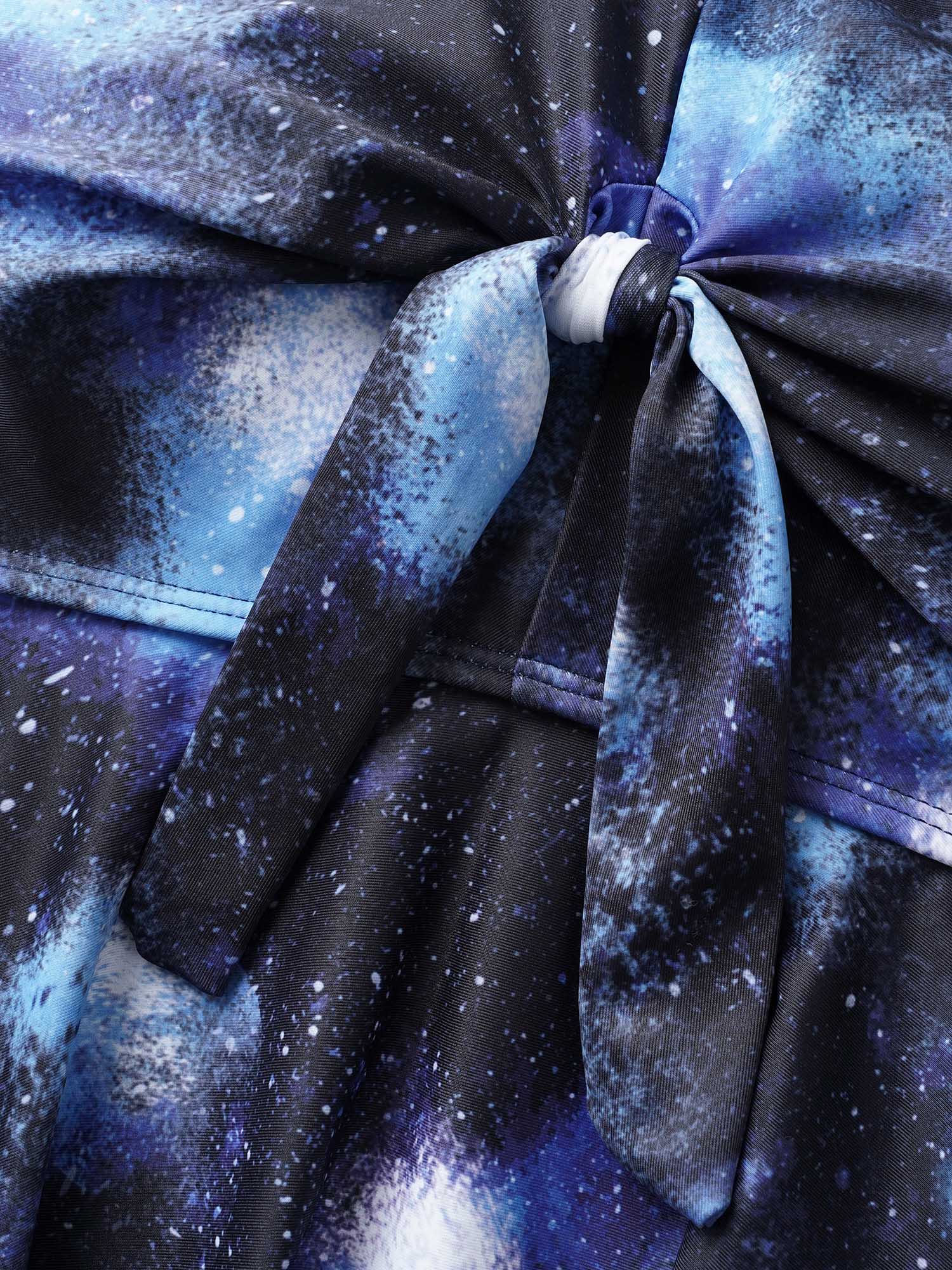 U Neck Starry Sky Print Tie Knot Swim Top - Image 5